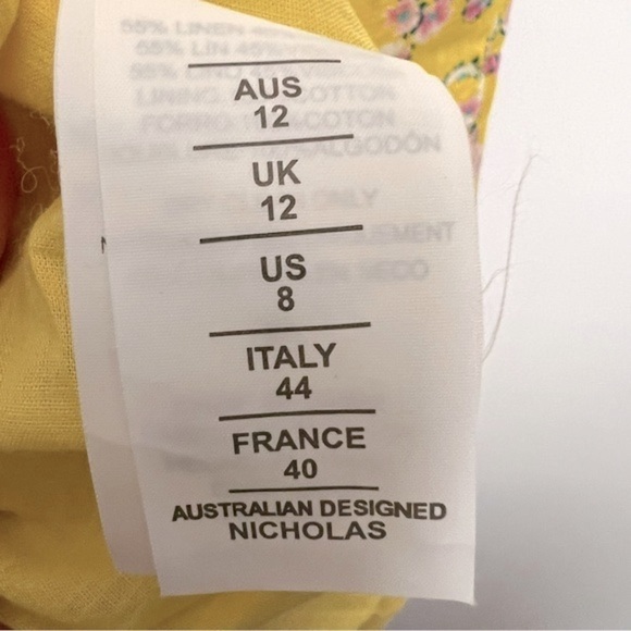 Nicholas Celie Midi Dress Hastings Floral Yellow Linen Dress Cottagecore - Picture 14 of 16